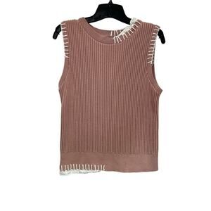 Alp N Rock Taylor Knit Tank Top Size M Pink Ribbed Crochet Detail Preppy Chic